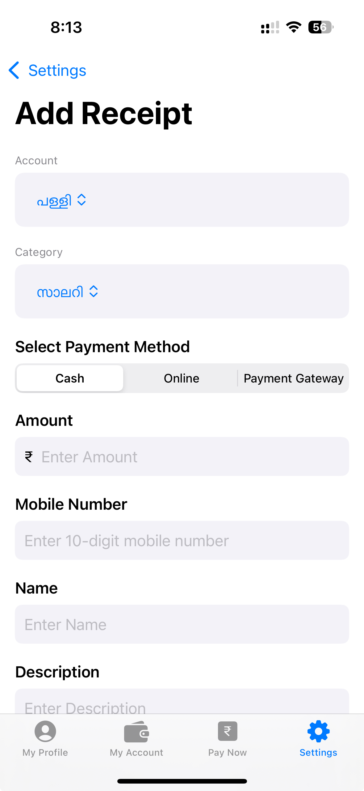 Add Receipt & Voucher